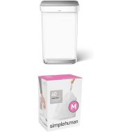 simplehuman 45L Rectangular Step Trash Can with Liner Pocket, White Steel, with 60 pack custom fit liner code M