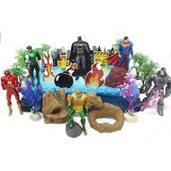 Justice League Super Hero Themed Birthday Cake Topper Set Featuring Justice League Characters and Decorative Accessories