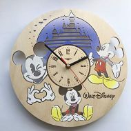 [아마존베스트]7ArtsStudio Mickey Mouse Colored Wall Clock Made of Wood - Perfect and Beautifully Cut - Decorate Your Home with Modern Art - Unique Gift for Him and Her - Size 12 Inches