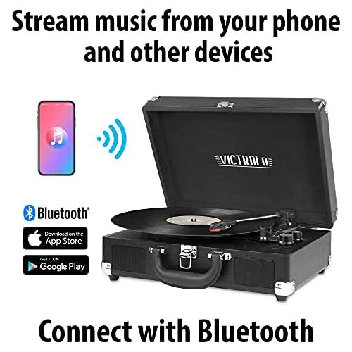  Victrola Vintage 3-Speed Bluetooth Portable Suitcase Record Player with Built-in Speakers | Upgraded Turntable Audio Sound| Includes Extra Stylus | Lavender (VSC-550BT-LG)