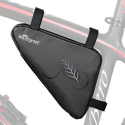  WOTOW Bike Waterproof Frame Bag, Bicycle Storage Front Tube Triangle Bag Cycling Water Resistant Saddle Pouch Strap On Bike Accessories Tool Accessible Pack Reflective for Road Mou