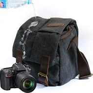 Peacechaos Waterproof Camera Bag/Case, Vintage Canvase Leather Trim DSLR SLR Camera Shoulder Messenger Sling Bag for for Nikon, Canon, Sony, Pentax, Olympus Panasonic, Samsung & Many More