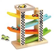 TOP BRIGHT Toddler Toys for 1 2 Year Old Boy and Girl Gifts Wooden Race Track Car Ramp Racer with 4 Mini Car