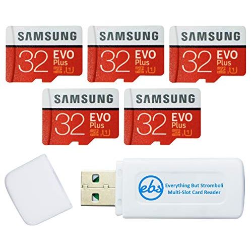 삼성 Samsung 32GB Evo Plus MicroSD Card (5 Pack EVO+) Class 10 SDHC Memory Card with Adapter (MB-MC32G) Bundle with (1) Everything But Stromboli Micro & SD Card Reader