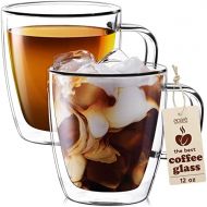 [아마존베스트]12 oz Glass Coffee Mugs - Set of 2 - Clear Double Wall Glasses - Insulated Glassware With Handle - Large Espresso Latte Cappuccino or Tea Cup by Epare