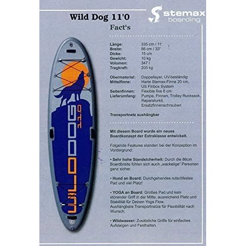  SUPwave Stemax Wild Dog 110 SUP Standup Paddel Board aufblasbar inkl Coil-Leash, Stand up Paddle, Yoga, Fitness, Hund, Wild Wasser