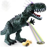 TEMI Electronic Walking Dinosaur with Projection, Flashing Horns and Can Lay Eggs, Jurassic Tyrannosaurus Roars, Moves Mouth and Wags Tail, Battery Powered Robotic T Rex Toy for Bo
