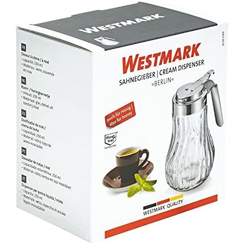  Westmark Sahnegiesser/Honigspender, Fassungsvermoegen: 250 ml, Glas/Rostfreier Edelstahl, Berlin, Transparent/Silber, 65302260
