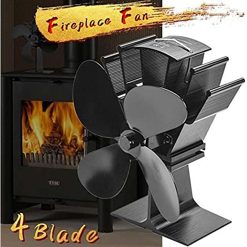  SHQIN Wood Stove Fan Black Fireplace Heat Powered Stove Fan Log Wood Burner Eco Friendly Quiet Fan Eco Friendly Quiet Fan Home Efficient Heat Distrib (Size : 4 Blades Thermometer)