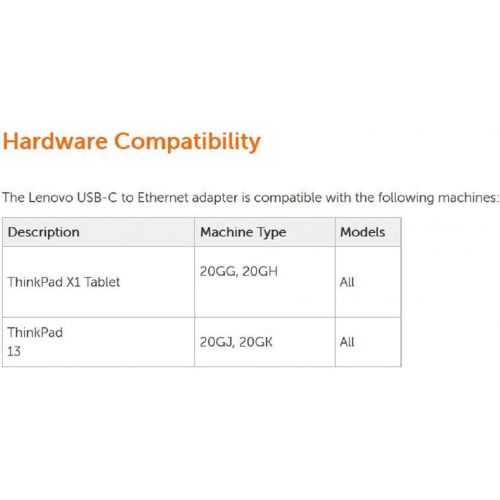 레노버 Lenovo - Network Adapter - USB-C - Gigabit Ethernet - Black - for 100E Chromebook, Miix 320-10ICR, 520-12IKB and More