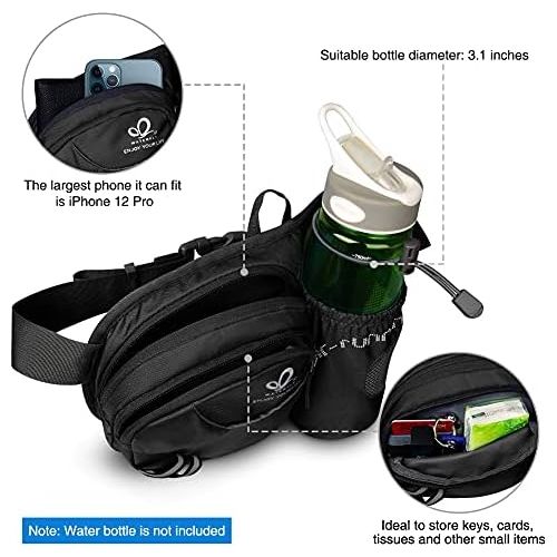  WATERFLY Hiking Waist Bag Fanny Pack with Water Bottle Holder for Men Women Running & Dog Walking Fit All Phones (Bottle Not Included)