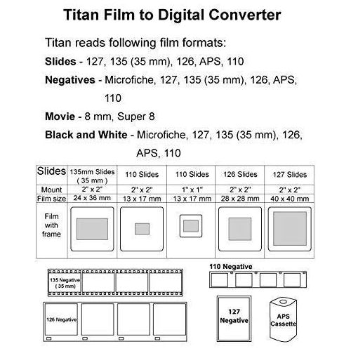  [아마존베스트]Wolverine Titan 8-in-1 20MP High Resolution Film to Digital Converter with 4.3 Screen and HDMI Output, Worldwide Voltage 110V/240V AC Adapter, 32GB SD Card & 6ft HDMI Cable Bundle