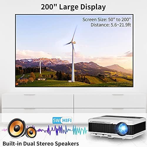  CAIWEI WiFi Bluetooth Full HD 1080P Projector, 6000LM Wireless Outdoor Movie Projector, 200 Display Support Digital Zoom Airplay Screen Mirroring Home Theater for iOS/Android/DVD/PS4/Fire