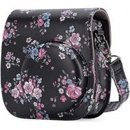 Frankmate Protective & Portable Case Compatible with fujifilm instax Mini 11/9 / 8/8+ Instant Film Camera with Accessory Pocket and Adjustable Strap (Flowers Black)