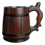 [아마존베스트]MyFancyCraft Wood Beer Mug 0.6L 20oz with Gift Box Stainless Steel Cup Men Eco-Friendly Souvenir Handmade Retro Brown