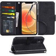 [아마존베스트]Arae Compatible with iPhone 12 Case and iPhone 12 Pro Case Wallet Flip Cover with Card Holder and Wrist Strap - Black