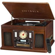Victrola 8-in-1 Bluetooth Record Player & Multimedia Center, Built-in Stereo Speakers - Turntable, Wireless Music Streaming, Real Wood Espresso
