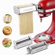 Amzchef Pasta Maker Attachment for Kitchenaid Stand Mixer Pasta Cutter Set 3 Pcs Stainless Steel Pasta Maker Accessories, Including Durable Pasta Roller, Spaghetti Cutter, Fettuccine Cutte