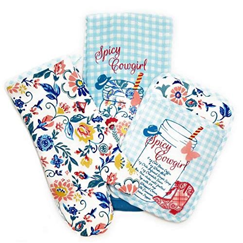  [아마존베스트]The Pioneer Woman Spicy Cowgirl Kitchen Towel Set-3 Pieces Including Oven Mitt, Pot Holder, Kitchen Towel Gift Set for Her