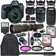 Canon EOS 6D Mark II DSLR Camera w/ 24-105mm STM Lens Bundle + Canon EF 75-300mm III Lens, Canon 50mm f/1.8 and 500mm Preset Lens + Deluxe Backpack + 64GB Memory + Monopod + Profes