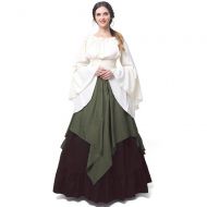 Abaowedding Womens Medieval Dress Retro Renaissance Costumes Irish Trumpet Sleeve Round Neck Peasant Long Gown