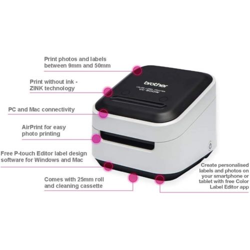 브라더 [아마존베스트]Brother VC-500W Versatile Compact Color Label and Photo Printer with Wireless Networking White, 3.8 x 4.4 x 4.6