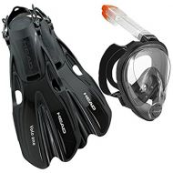 HEAD Sea View Dry Full Face Mask Fin Snorkel Set, White, Small/Medium