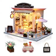 GuDoQi DIY Miniature Dollhouse Kit, Tiny House kit with Music and Dust Proof, Miniature House Kit 1:24 Scale Chocolate Shop, Great Handmade Crafts Gift for Mothers Day Birthday