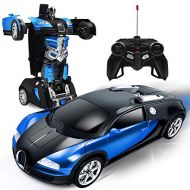 AMENON Remote Control Transform Car Robot Toy with Lights Deformation RC Car 2.4Ghz 1:18 Rechargeable 360°Rotating Stunt Race Car Toys for Kids Boy Girl Age 8 9 10 11 Year Old Holi