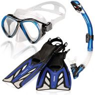 AQUAZON Aquazon Marlin high-quality snorkel set, diving set, swimming set, snorkel goggles, tempered glass, adjustable fins, snorkel with dry top, silicone, adults, senior.