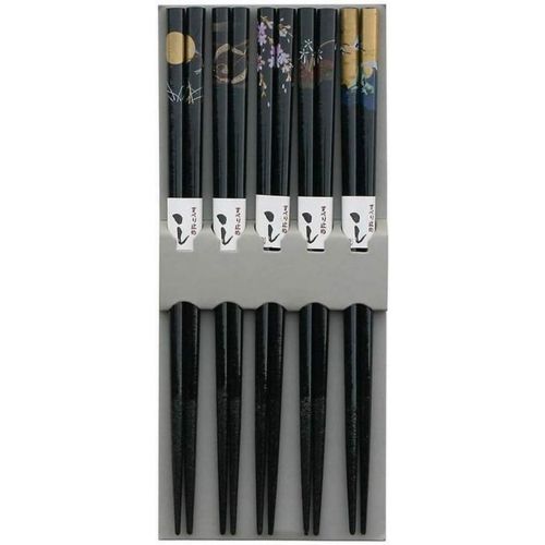 [아마존베스트]JapanBargain 3672, Bamboo Chopsticks Reusable Japanese Chinese Korean Wood Chop Sticks Hair Sticks 5 Pair Gift Set Dishwasher Safe, 9 inch, Black
