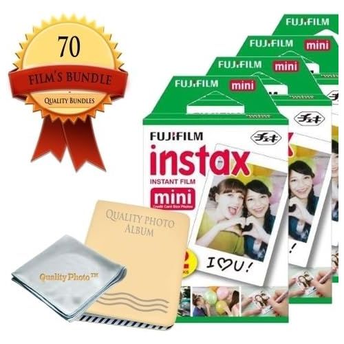 후지필름 Fujifilm INSTAX Mini Instant Film 7 Pack (70 Films) for All fujifilm Mini Instant Cameras - Photo Album - Microfiber Cloth - ~ Gift Packaging ~