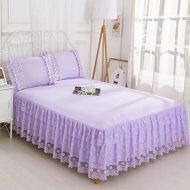 BERTERI Purple Bed Skirt Set Bedspread with Pillowcases Lace Bed Skirt with Ruffles Bedding Set for Girls Princess Bedspread Skirt Bed Set