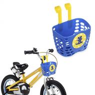 MINI-FACTORY Kids Bike Basket, Blue Basket Holder Cute Shark/Dino/Train/Puppy Pattern Bicycle Front Handlebar Basket for Kid Boys