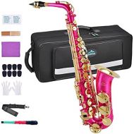 EASTROCK Alto Saxophone E Flat Pink Sax Full Kit for Students Beginner with Carrying Case,Mouthpiece,Mouthpiece Cushion Pads,Cleaning Cloth&Cleaning Rod,White Gloves,Neck Strap