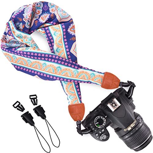  Wolven Soft Scarf Camera Neck Shoulder Strap Belt Compatible with All DSLR/SLR/Digital Camera (DC) / Instant Camera Etc, Purple FloralPattern