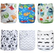 ALVABABY Baby Cloth Diapers One Size Adjustable Washable Reusable for Baby Girls and Boys 6 Pack + 12 Inserts 6DM08