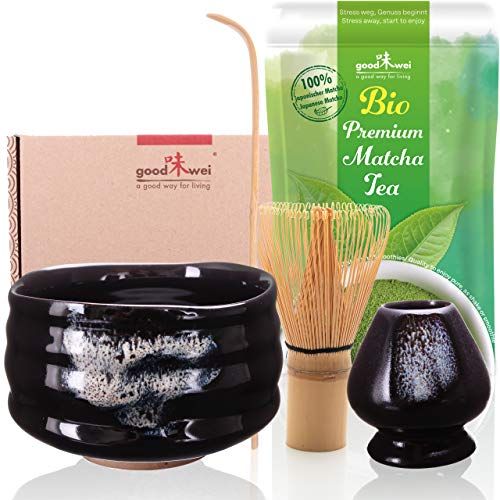  Goodwei Teezeremonie-Set mit hochwertiger Matcha-Schale und echtem Bio Matcha aus Japan (Burashi)