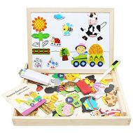 [아마존베스트]Lewo Wooden Kids Educational Toys Magnetic Easel Double Side Dry Erase Board Puzzles Games for Boys Girls