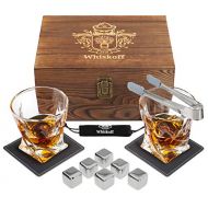 [아마존베스트]W WHISKOFF Whiskey Glass Set - Whisky Chilling Stainless Steel Ice Cubes of 6 - Bourbon Glasses Gift Set - Scotch Metal Ice Cubes - Whiskey Set Gift Box - Whiskey Gifts for Men - Whiskey Ston