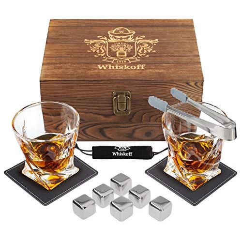  [아마존베스트]W WHISKOFF Whiskey Glass Set - Whisky Chilling Stainless Steel Ice Cubes of 6 - Bourbon Glasses Gift Set - Scotch Metal Ice Cubes - Whiskey Set Gift Box - Whiskey Gifts for Men - Whiskey Ston