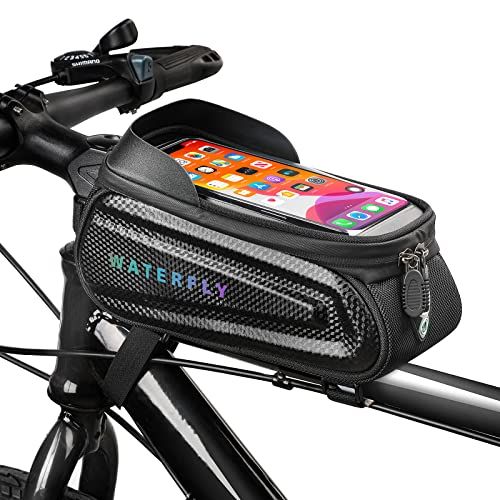 WATERFLY Bike Front Frame Bag: Bike Top Tube Phone Mount Bag Road MTB Cycling Waterproof Phone Holder Storage Pouch Mountain Biking Bicycle Handlebar Pouch Bikepacking