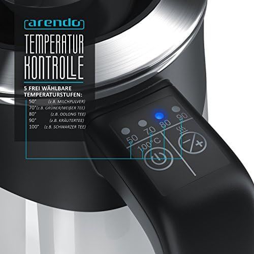  Arendo - 0,5l Edelstahl Wasserkocher mit Temperatureinstellung im Doppelwand-Design - 0,5l Wasser-Fuellmenge - 5 Temperaturstufen einstellbar - Warmhaltefunktion - Energiesparend