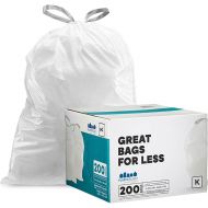 Plasticplace Custom Fit Trash Bags │ Simplehuman Code K Compatible (200 Count) │ White Drawstring Garbage Liners 10 Gallon / 38 Liter │ 24.4 x 28