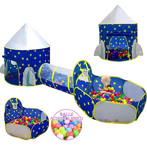  [아마존베스트]PigPigPen 3pc Kids Play Tent for Boys with Ball Pit, Crawl Tunnel, Princess Tents for Toddlers, Baby Space World Playhouse Toys, Boys Indoor& Outdoor Play House, Perfect Kid’s Gifts (3PC Blu