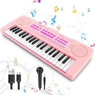 [아마존베스트]Vimzone Kids Piano Keyboard, 37Keys Multi-Function Musical Instrument Piano Toy, Electronic Keyboard for 2 3 4 5 Years Old Toddlers Children Beginner (Pink)
