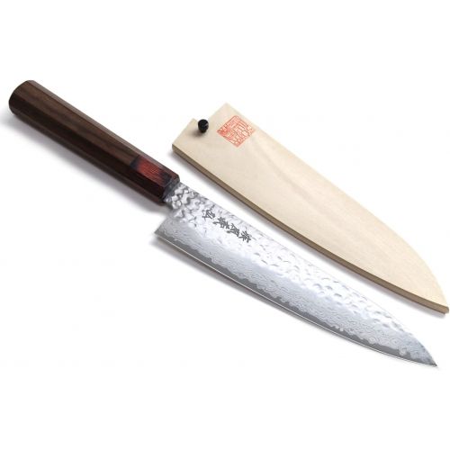  Yoshihiro VG-10 46 Layers Hammered Damascus Gyuto Japanese Chefs Knife (Octagonal Shitan Rosewood Handle) (7 (180mm))