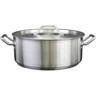 Thunder Group Stainless Steel Brazier with Cover, Commercial Braising Pan with Lid, 20 qt, Silver