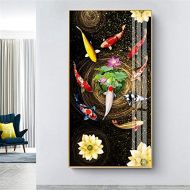 Brand: LucaSng DIY Diamond Painting 5D Diamond Painting Full Drill Crystal Rhinestone Embroidery Decoration for Home Wall Decor (Lotus and nine Fish)