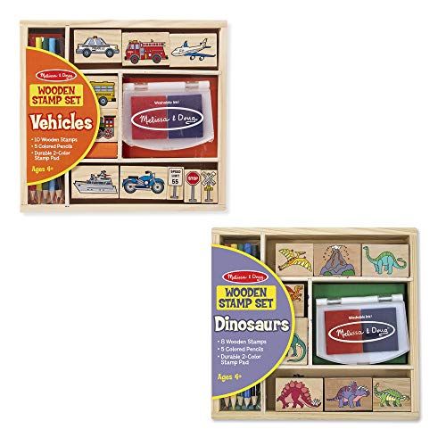  [아마존베스트]Melissa & Doug Wooden Stamps Sets (2): Dinosaurs and Vehicles